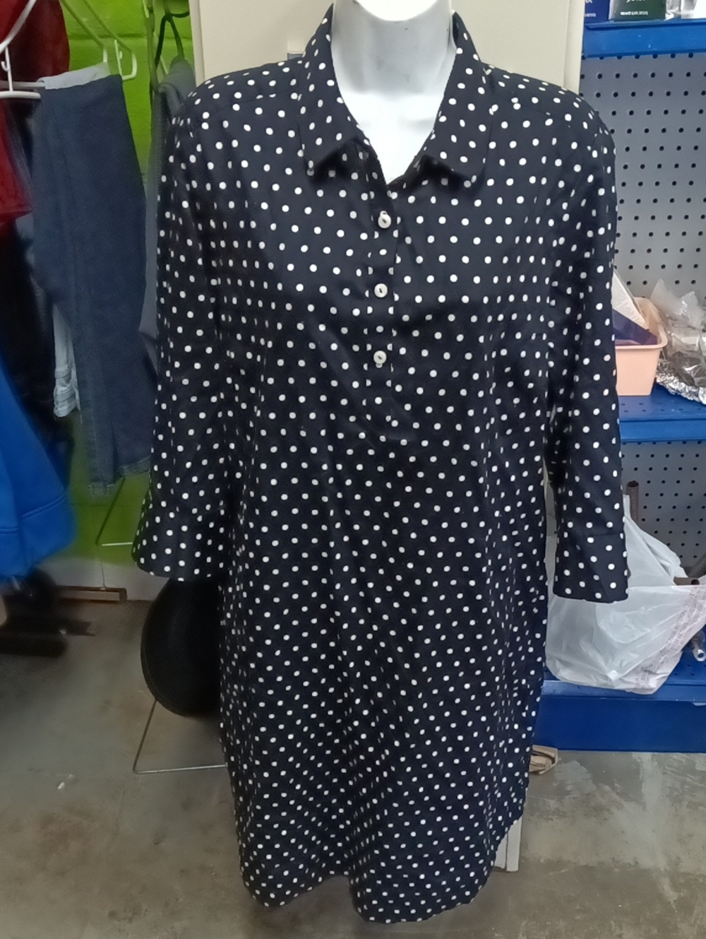 Foxcroft Black and White Polka Dot Button-Front Midi Dress